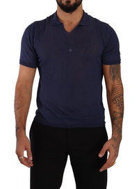 Thumbnail for Navy Linen Blend Collared T-Shirt