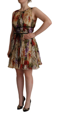 Thumbnail for Elegant Floral Print Silk Mini Dress