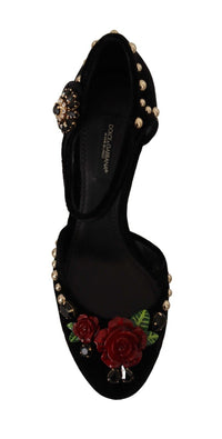 Thumbnail for Black Crystal Rose Heel Sandals