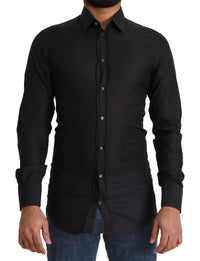 Thumbnail for Elegant Black Cotton Gold Dress Shirt