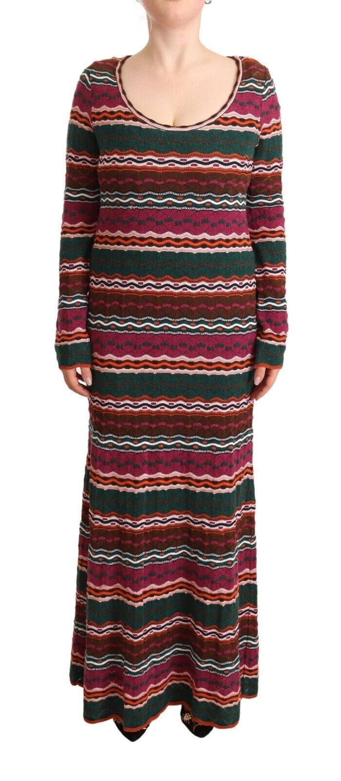 Multicolor Stripe Wool Knitted Maxi Sheath Dress