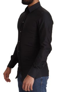 Thumbnail for Elegant Black Cotton Gold Dress Shirt
