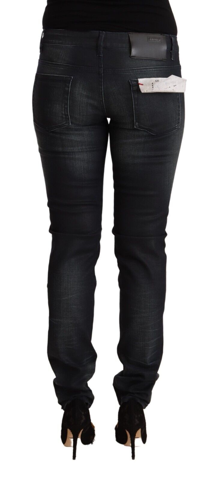 Black Washed Cotton Low Waist Slim Fit Denim Jeans