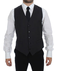 Thumbnail for Gray Striped Wool Single Breasted Vest