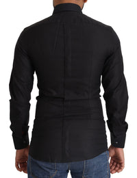 Thumbnail for Elegant Black Cotton Gold Dress Shirt