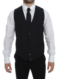 Thumbnail for Black Striped Wool Single Breasted Vest
