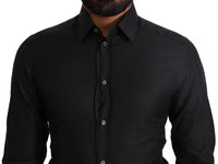 Thumbnail for Elegant Black Cotton Gold Dress Shirt