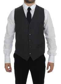 Thumbnail for Gray Striped Wool Single Breasted Vest