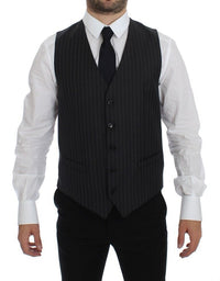 Thumbnail for Gray Striped Wool Logo Vest Gilet Weste