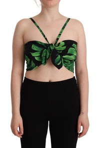 Thumbnail for Elegant Leaf Print Halter Cropped Top