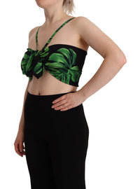 Thumbnail for Elegant Leaf Print Halter Cropped Top