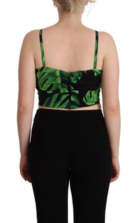 Thumbnail for Elegant Leaf Print Halter Cropped Top