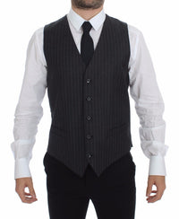 Thumbnail for Gray Striped Wool Logo Vest Gilet Weste