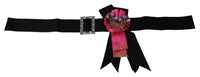 Thumbnail for Black Pink Flower Brooch Crystals Cotton Belt