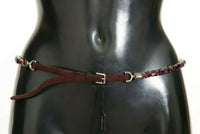 Thumbnail for Brown Leather Purple Crystal Chain Belt