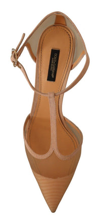 Thumbnail for Elegant Beige Mesh T-Strap Pumps