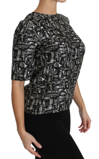 Thumbnail for Black Musical Instruments Print Silk Blouse