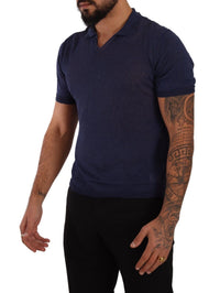 Thumbnail for Navy Linen Blend Collared T-Shirt