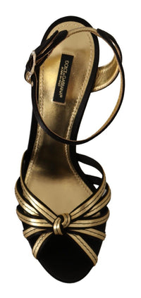 Thumbnail for Elegant Black Gold Ankle Strap Heels Sandals