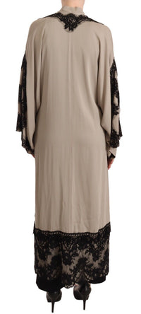 Thumbnail for Elegant Beige Embroidered Lace Kaftan Dress