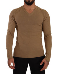 Thumbnail for Classic V-Neck Wool Sweater in Brown