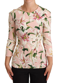 Thumbnail for Pastel Pink Lily Print Fitted Blouse