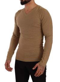 Thumbnail for Classic V-Neck Wool Sweater in Brown