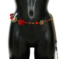 Thumbnail for Gold  Red Fur Crystal Waist Gold Belt