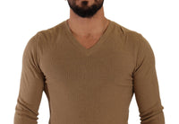 Thumbnail for Classic V-Neck Wool Sweater in Brown