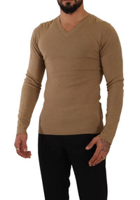 Thumbnail for Classic V-Neck Wool Sweater in Brown