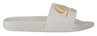 Thumbnail for Chic White Leather Slides with Gold Embroidery