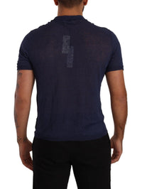 Thumbnail for Navy Linen Blend Collared T-Shirt