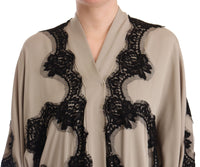 Thumbnail for Elegant Beige Embroidered Lace Kaftan Dress
