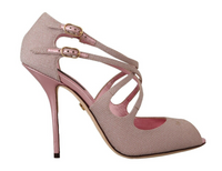 Thumbnail for Pink Glitter Peep Toe High Heels Sandals