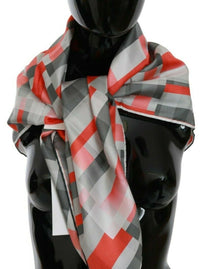 Thumbnail for Gray Red Silk Shawl Foulard Wrap  Scarf