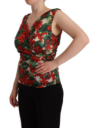 Thumbnail for Elegant V-Neck Geranium Print Silk Tank Top