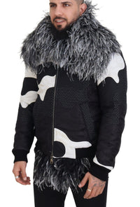 Thumbnail for Elegant Shearling Zip Jacket in Black & White