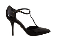 Thumbnail for Elegant Black Leather T-Strap Heels Sandals