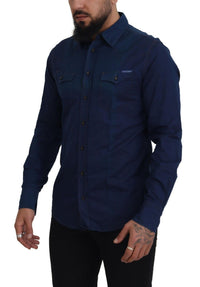 Thumbnail for Elegant Blue Slim Fit Cotton Dress Shirt