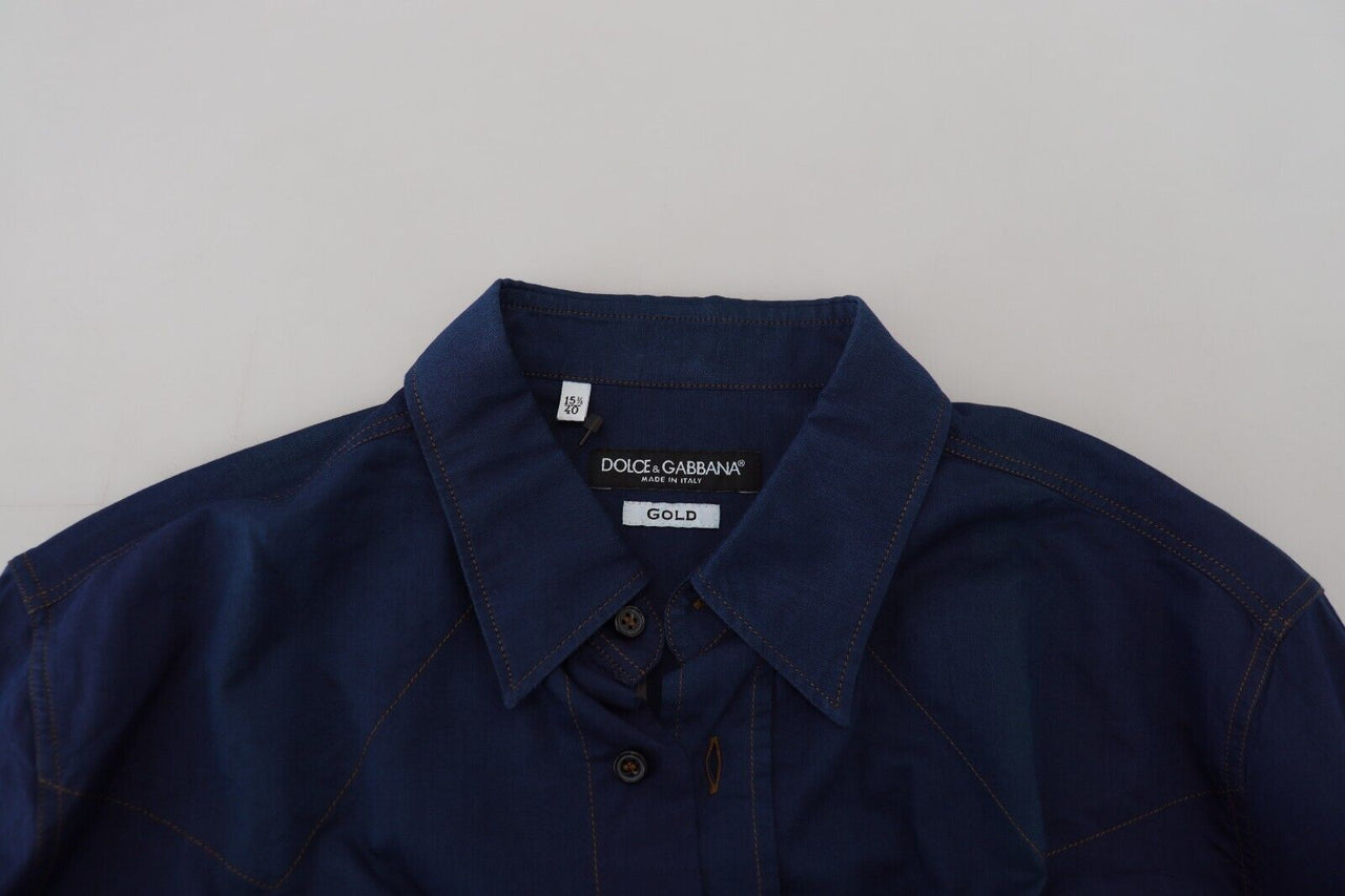 Elegant Blue Slim Fit Cotton Dress Shirt