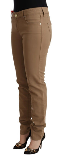 Thumbnail for Brown Cotton Stretch Mid Waist Skinny Pants