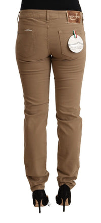 Thumbnail for Brown Cotton Stretch Mid Waist Skinny Pants
