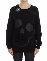 Thumbnail for Chic Skull Motif Crew-Neck Cotton Sweater