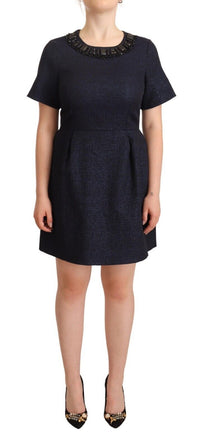 Thumbnail for Black Embellished Short Sleeves Mini A-line Dress