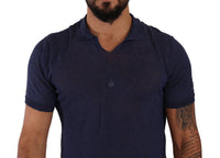 Thumbnail for Navy Linen Blend Collared T-Shirt