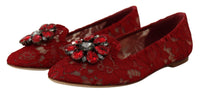 Thumbnail for Radiant Red Lace Ballet Flats with Crystal Buckle
