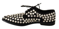 Thumbnail for Elegant Crystal-Embellished Lace-Up Flats