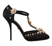 Thumbnail for Elegant Crystal-Embellished Mesh T-Strap Pumps