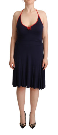 Thumbnail for Navy Blue Cotton Midi Halter Dress