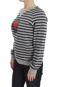 Thumbnail for Chic Gray Striped Crew-Neck Sweater